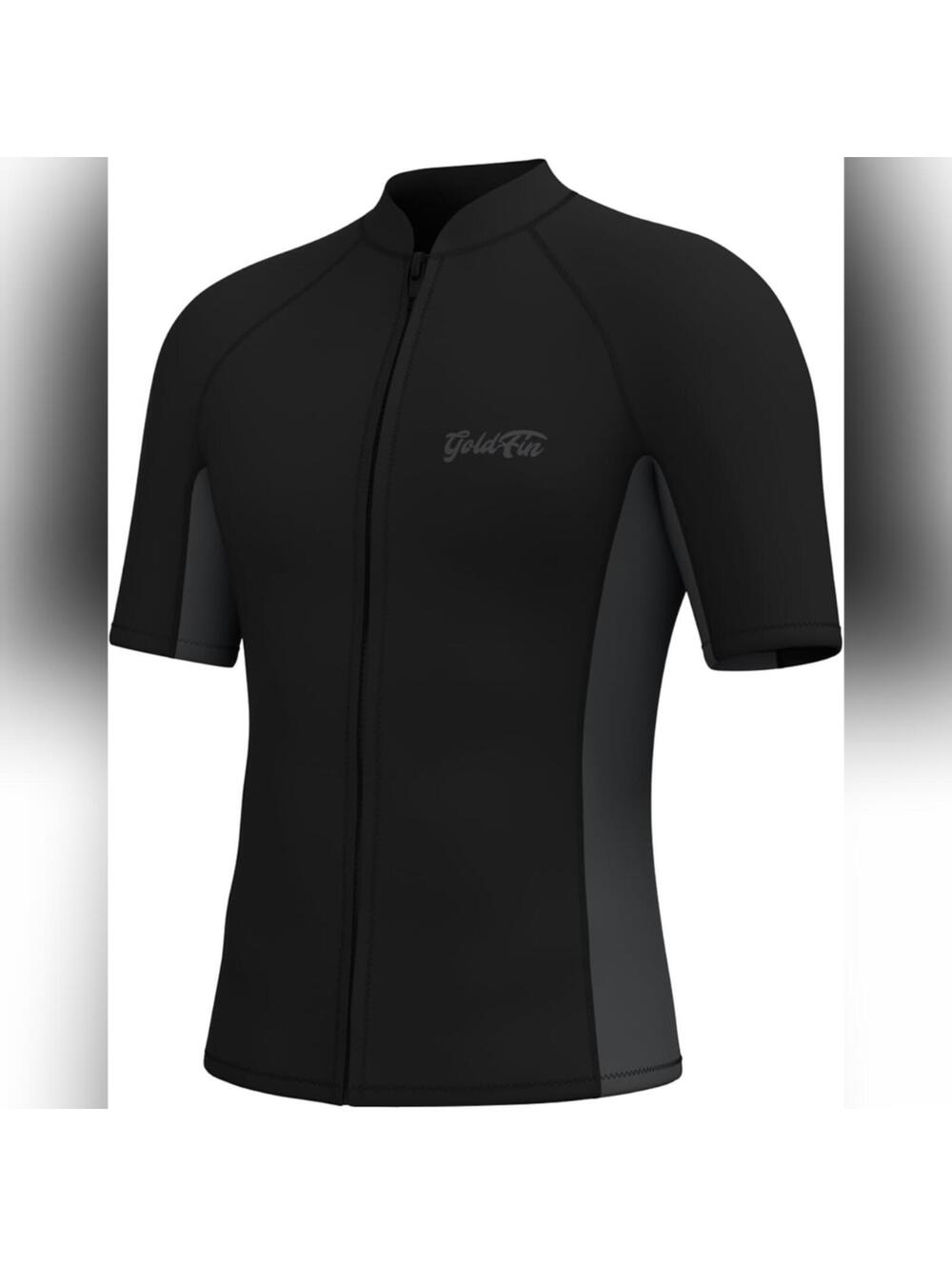 NWT GoldFin Mens Short Sleeve Neoprene 2mm Front Zip Wetsuit Shirt, Large